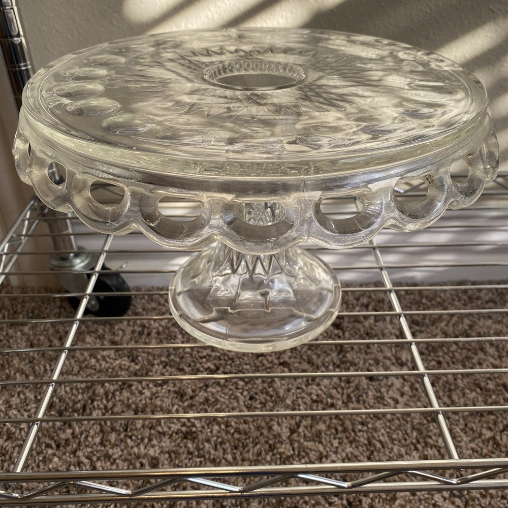 This item is a vintage McKee Plymouth clear pressed‎ glass cake stand